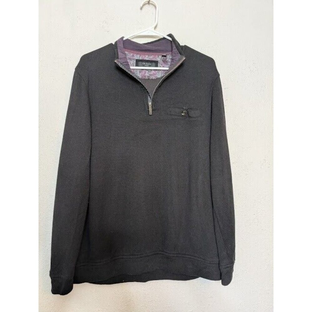 Ted‎ Baker Sweater Mens Size 4 Large Black 1/4 Zip Modern Sweatshirt Pullover